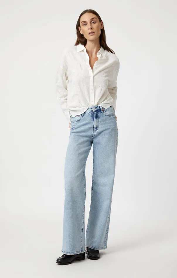Women Jacquard Long Sleeve Shirt In White Mavi Jeans Shirts Women Jacquard Long Sleeve Shirt In White Mavi Jeans Shirts
