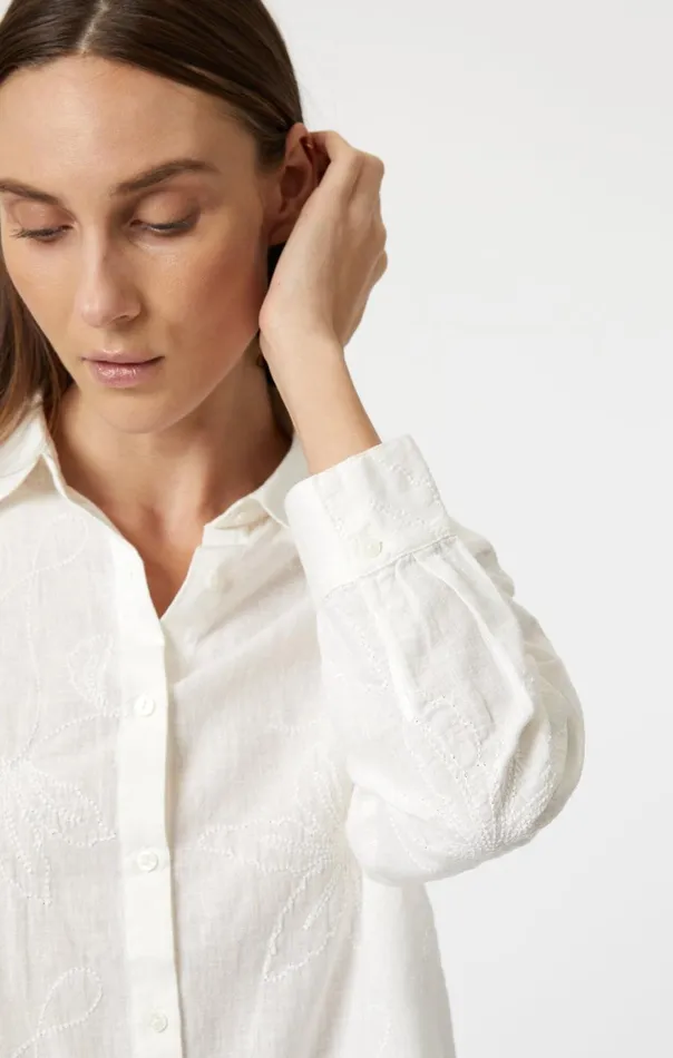 Women Jacquard Long Sleeve Shirt In White Mavi Jeans Shirts Women Jacquard Long Sleeve Shirt In White Mavi Jeans Shirts