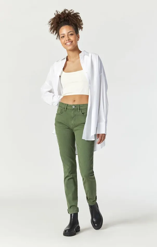 Women Kathleen Slim Boyfriend In Forest Green Feather Blue Mavi Jeans Denim