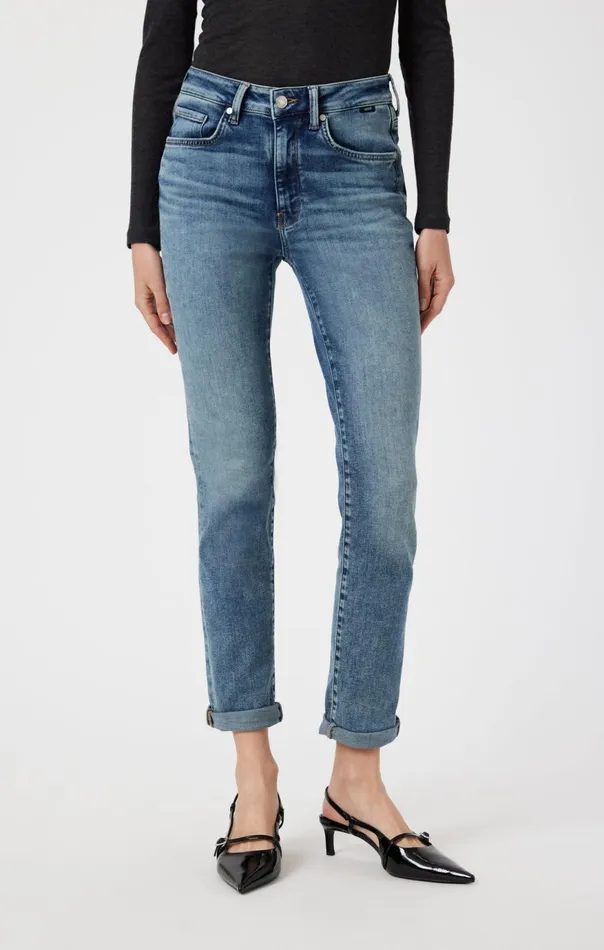 Women Kathleen Slim Boyfriend In Light Used Feather Blue Mavi Jeans Denim