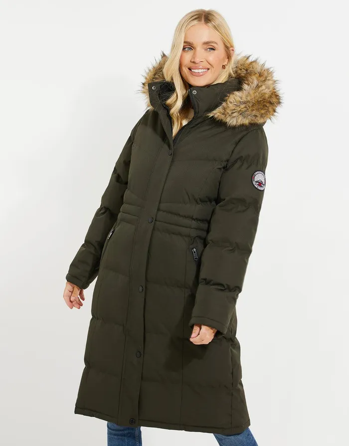 Women Khaki Longline Parka Jacket Khaki Threadbare Jackets and Coats