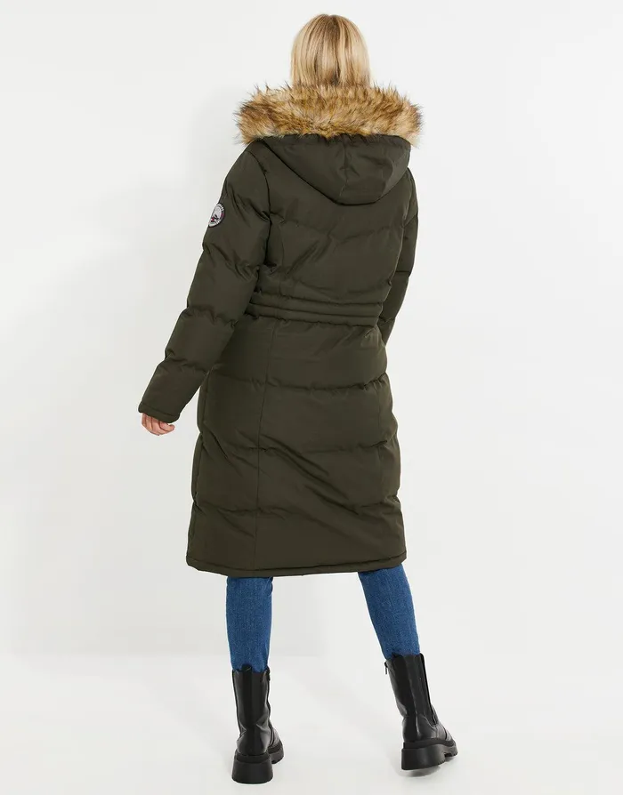 Women Khaki Longline Parka Jacket Khaki Threadbare Jackets and Coats
