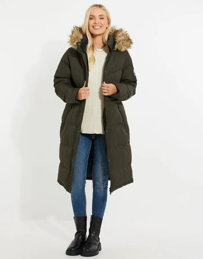 Women Khaki Longline Parka Jacket Khaki Threadbare Jackets and Coats