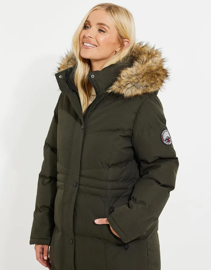 Women Khaki Longline Parka Jacket Khaki Threadbare Jackets and Coats
