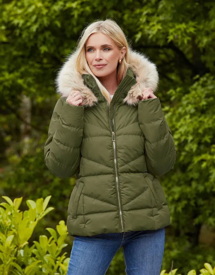 Women Khaki Short Parka Jacket Khaki Threadbare Jackets and Coats