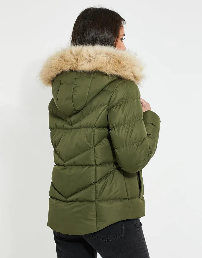Women Khaki Short Parka Jacket Khaki Threadbare Jackets and Coats