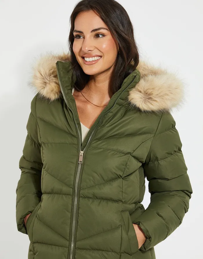 Women Khaki Short Parka Jacket Khaki Threadbare Jackets and Coats