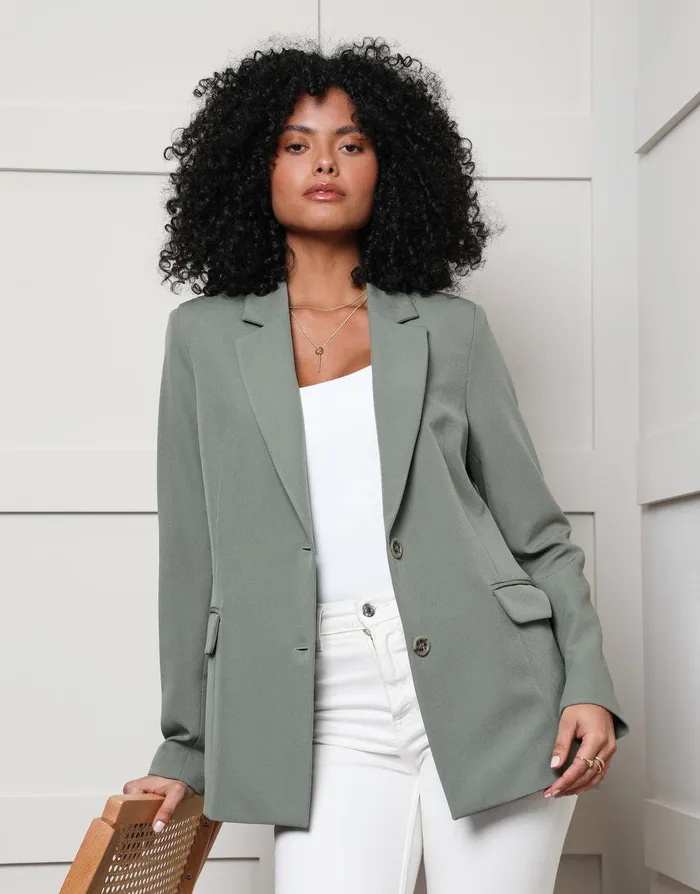 Women Khaki Single Breasted Relaxed Fit Blazer Khaki Threadbare Blazers