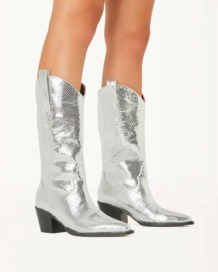Women Knee High Boots Billini DEACON 8211 SILVER SCALE