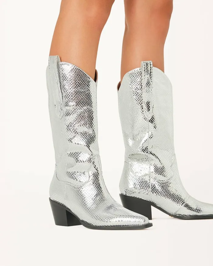 Women Knee High Boots Billini DEACON 8211 SILVER SCALE