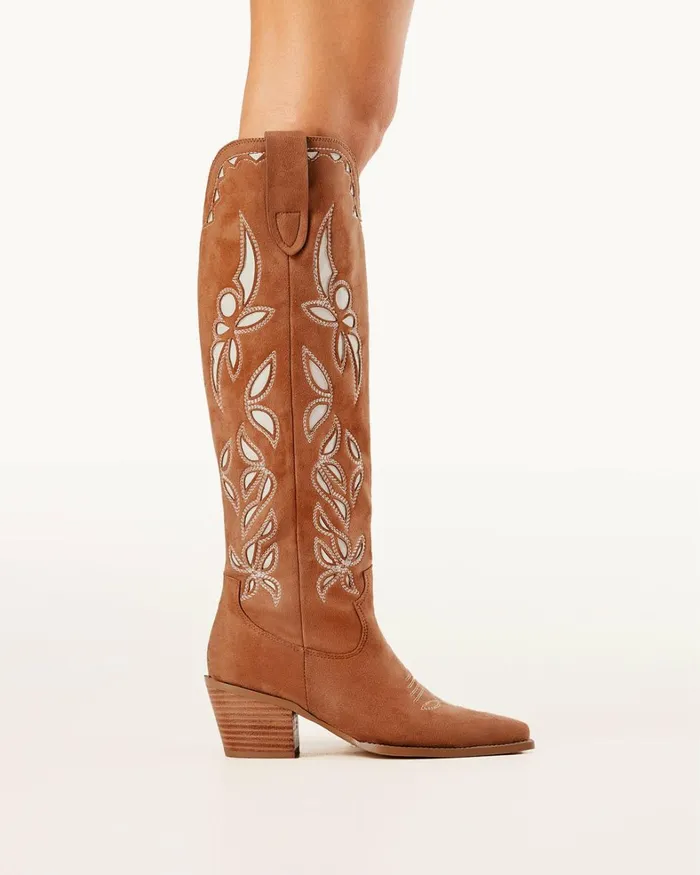 Women Knee High Boots Billini DELLA 8211 DARK TAN SUEDE