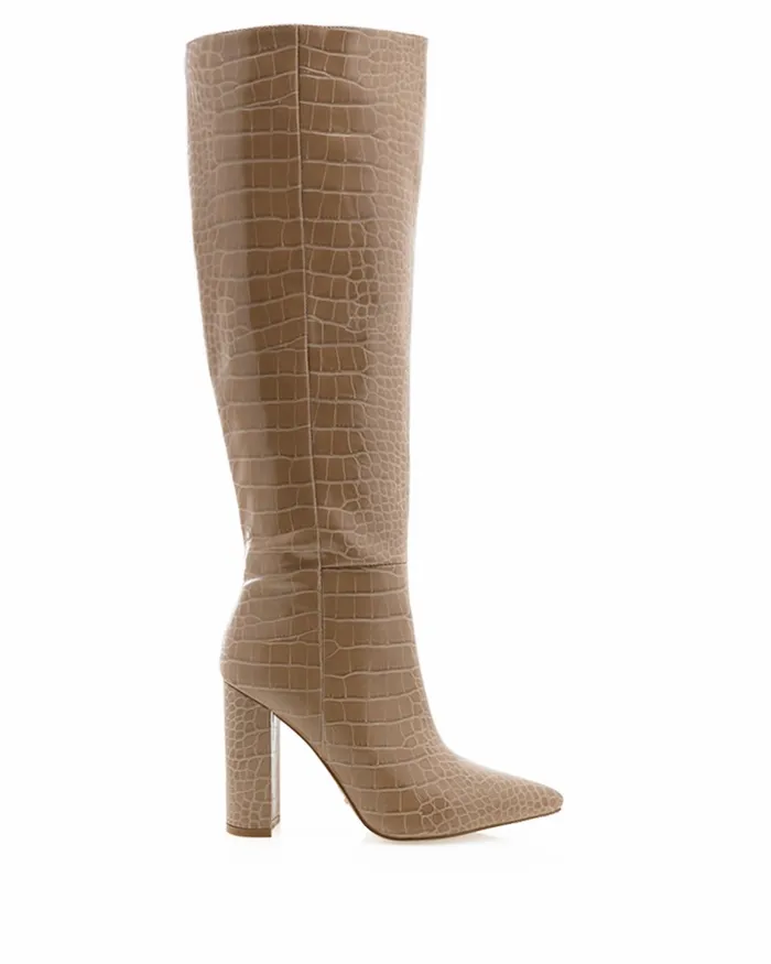 Women Knee High Boots Billini MILLA 8211 NUDE CROC