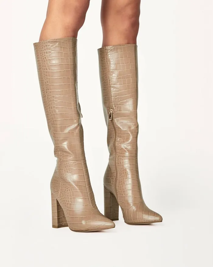 Women Knee High Boots Billini MILLA 8211 NUDE CROC