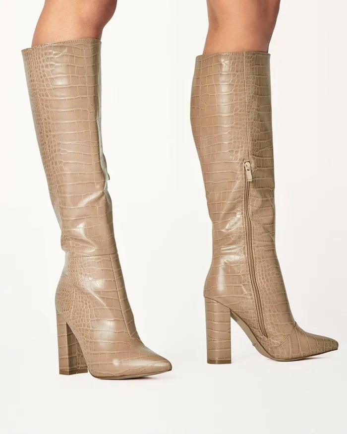 Women Knee High Boots Billini MILLA 8211 NUDE CROC