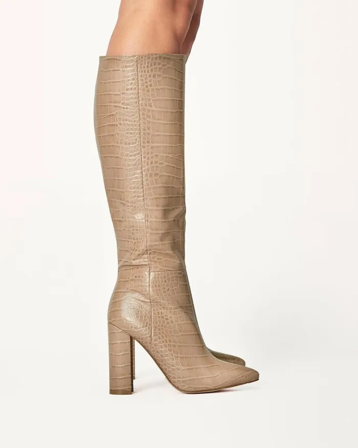 Women Knee High Boots Billini MILLA 8211 NUDE CROC