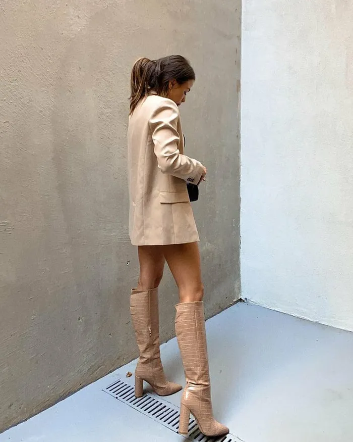 Women Knee High Boots Billini MILLA 8211 NUDE CROC