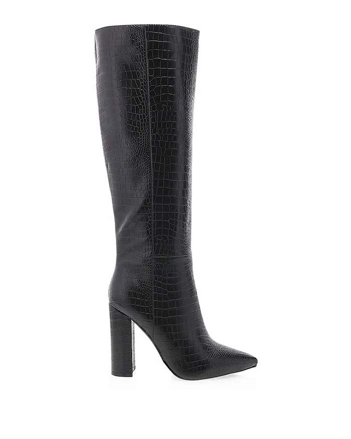 Women Knee High Boots Billini MILLA WIDE FIT 8211 BLACK CROC