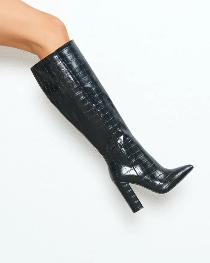 Women Knee High Boots Billini MILLA WIDE FIT 8211 BLACK CROC