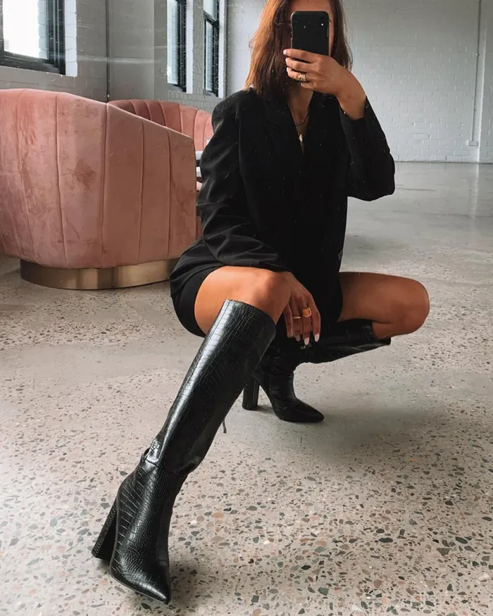 Women Knee High Boots Billini MILLA WIDE FIT 8211 BLACK CROC