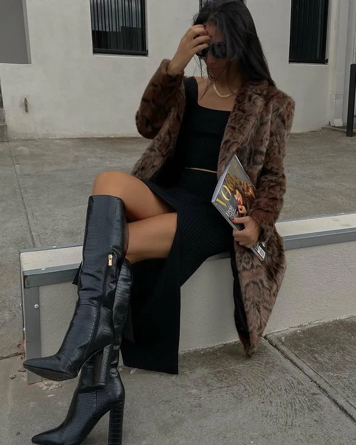 Women Knee High Boots Billini MILLA WIDE FIT 8211 BLACK CROC