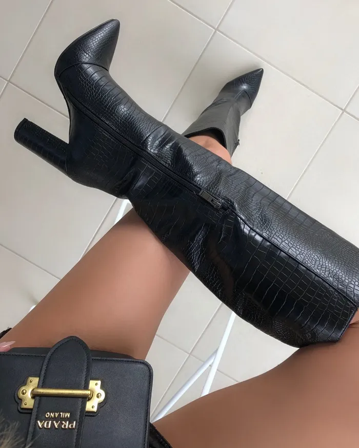 Women Knee High Boots Billini MILLA WIDE FIT 8211 BLACK CROC