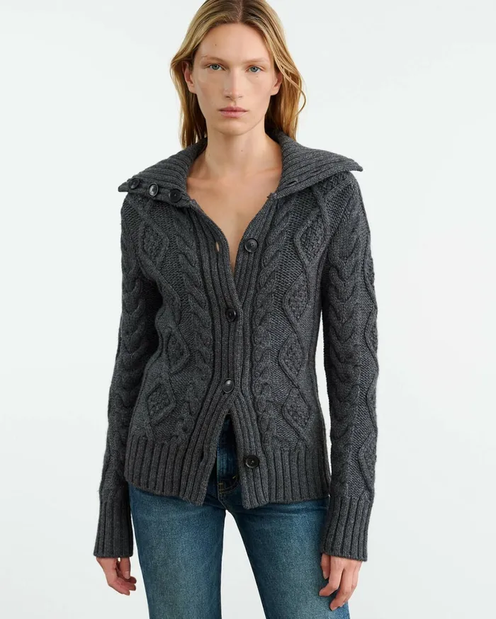Women Knits and Sweaters Nili Lotan ALLEGRA CARDIGAN Dark Grey Melange