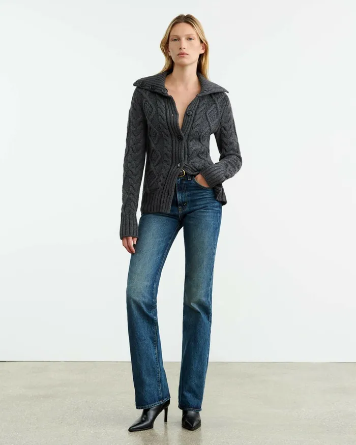 Women Knits and Sweaters Nili Lotan ALLEGRA CARDIGAN Dark Grey Melange