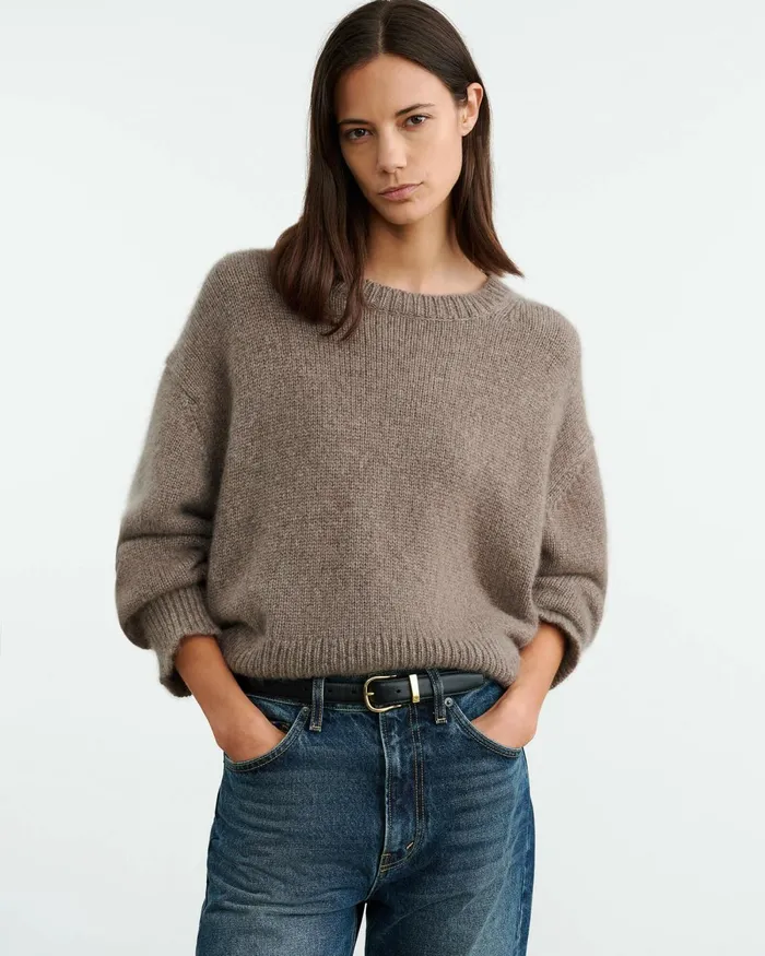 Women Knits and Sweaters Nili Lotan ANISA CASHMERE SWEATER Peat Melange
