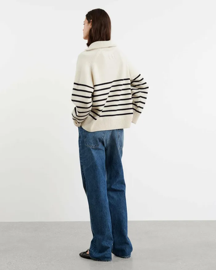 Women Knits and Sweaters Nili Lotan GANZE SWEATER Ivorydark Navy Stripe