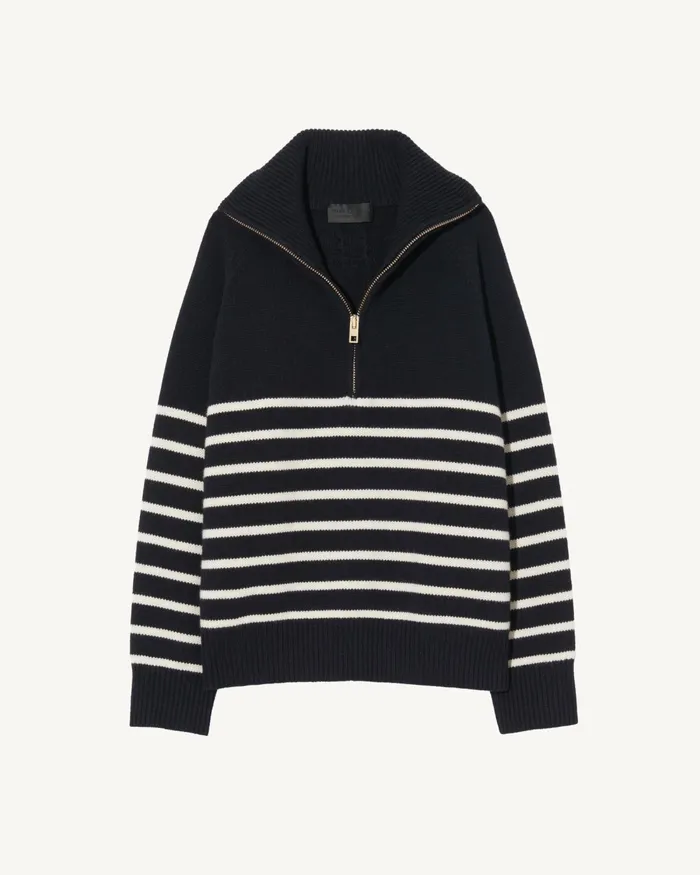 Women Knits and Sweaters Nili Lotan GANZE SWEATER Ivorydark Navy Stripe