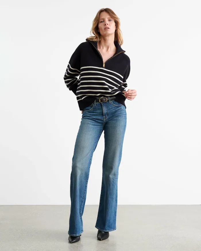 Women Knits and Sweaters Nili Lotan GANZE SWEATER Ivorydark Navy Stripe