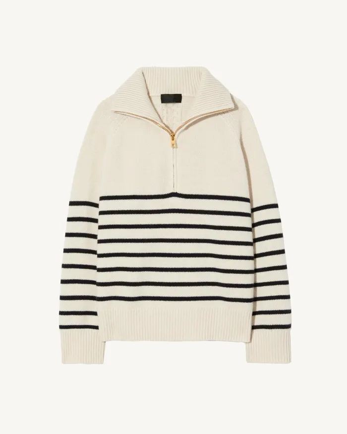 Women Knits and Sweaters Nili Lotan GANZE SWEATER Ivorydark Navy Stripe