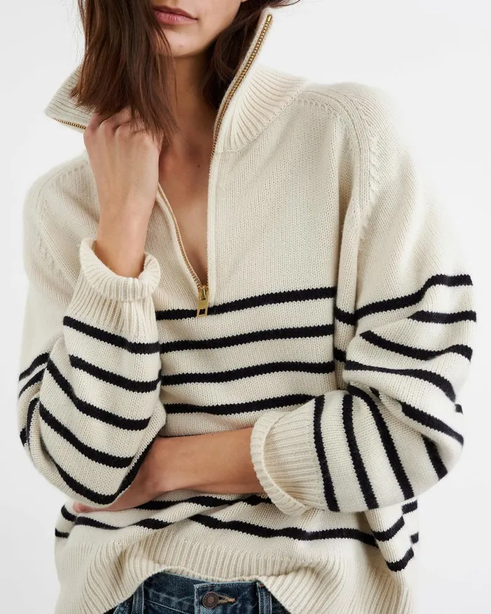 Women Knits and Sweaters Nili Lotan GANZE SWEATER Ivorydark Navy Stripe