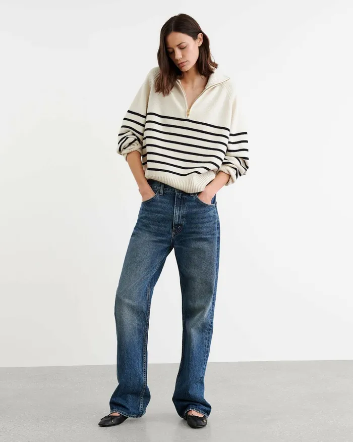 Women Knits and Sweaters Nili Lotan GANZE SWEATER Ivorydark Navy Stripe