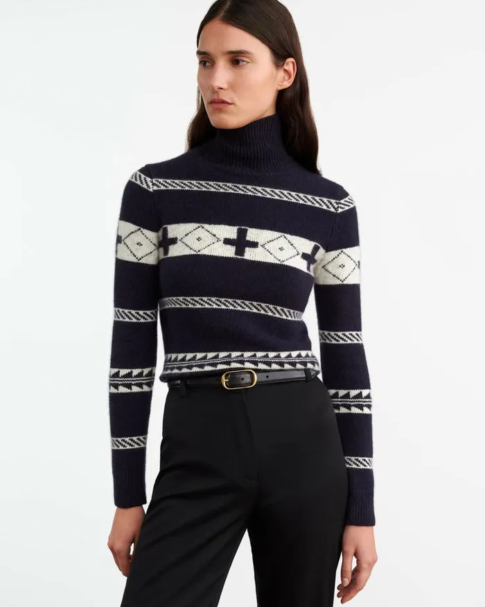 Women Knits and Sweaters Nili Lotan KEZIAH SWEATER Dark Navyivory