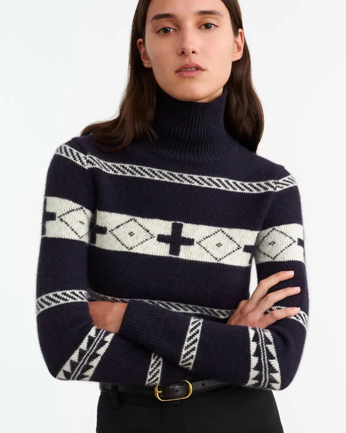Women Knits and Sweaters Nili Lotan KEZIAH SWEATER Dark Navyivory