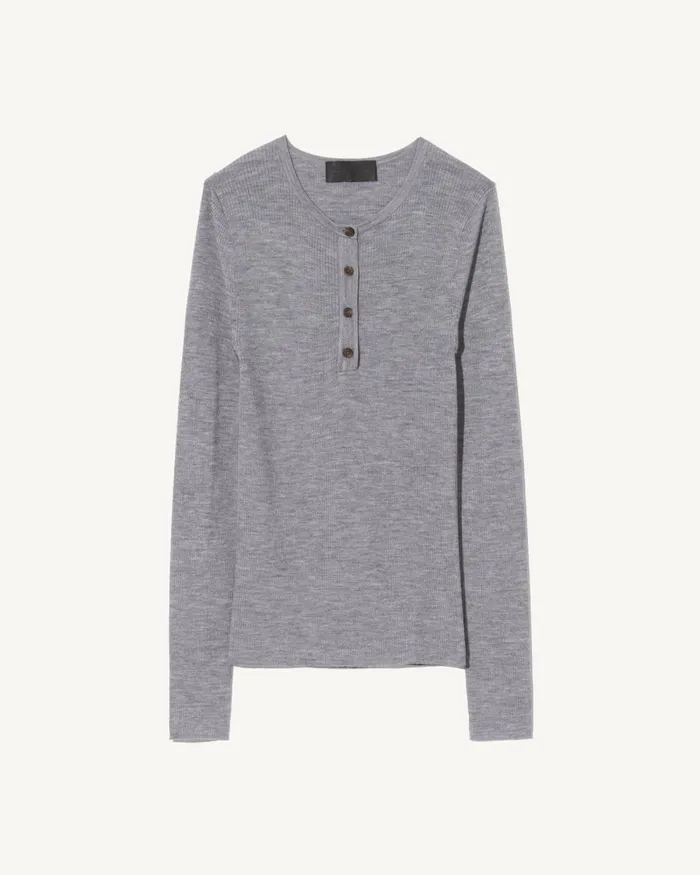 Women Knits and Sweaters Nili Lotan KLARISE HENLEY KNIT Medium Grey Melange