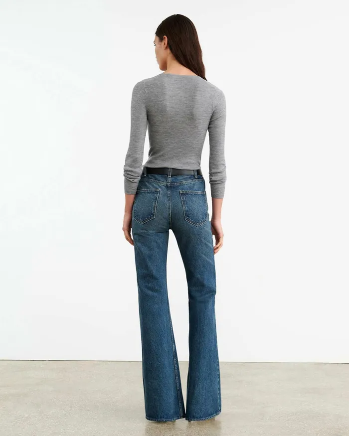 Women Knits and Sweaters Nili Lotan KLARISE HENLEY KNIT Medium Grey Melange