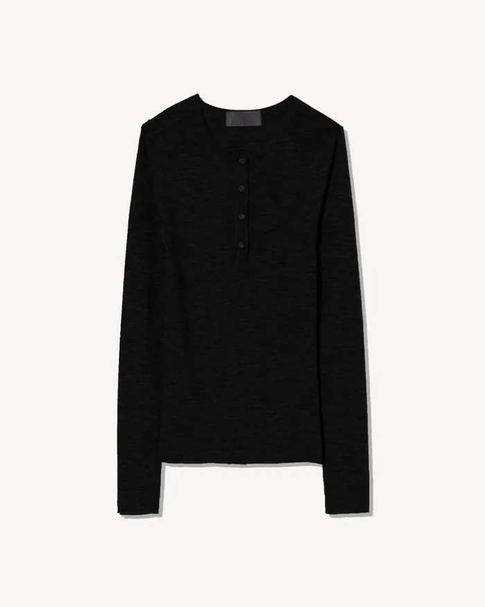 Women Knits and Sweaters Nili Lotan KLARISE HENLEY KNIT Medium Grey Melange