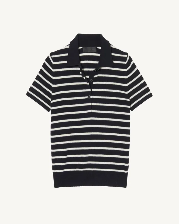 Women Knits and Sweaters Nili Lotan LEANNA CASHMERE POLO Dark Navyivory Stripe