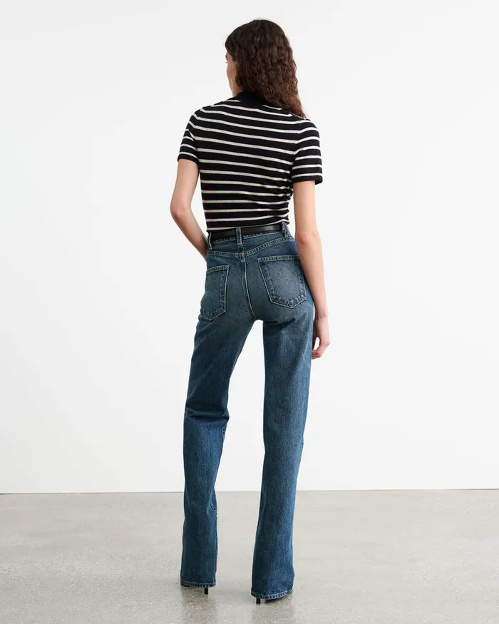 Women Knits and Sweaters Nili Lotan LEANNA CASHMERE POLO Dark Navyivory Stripe
