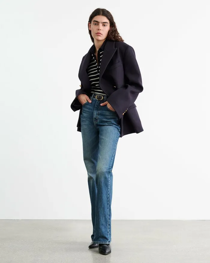 Women Knits and Sweaters Nili Lotan LEANNA CASHMERE POLO Dark Navyivory Stripe