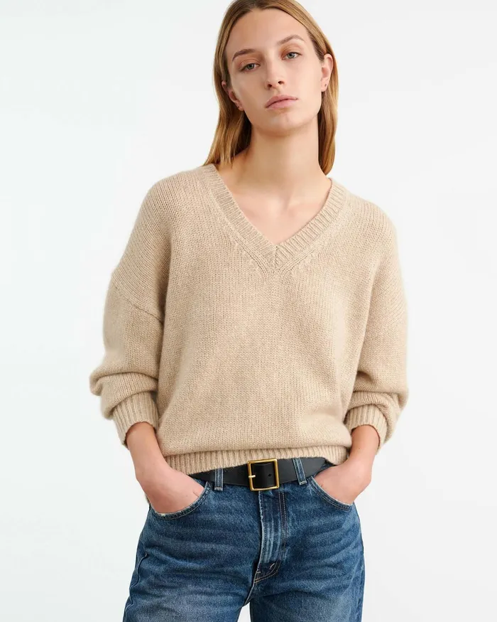 Women Knits and Sweaters Nili Lotan SHAGAN CASHMERE SWEATER Parchment