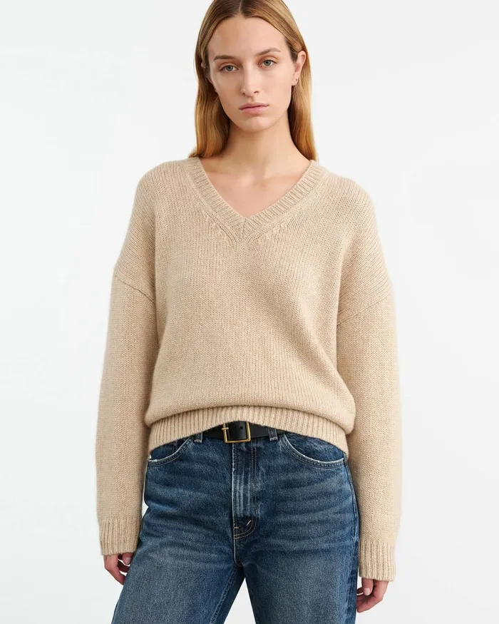 Women Knits and Sweaters Nili Lotan SHAGAN CASHMERE SWEATER Parchment