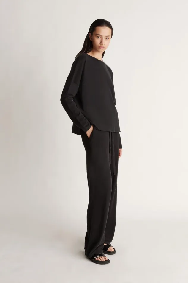 Women Knitwear And Sweaters Lee Mathews Cotton Cashmere LS Boxy Knit Black
