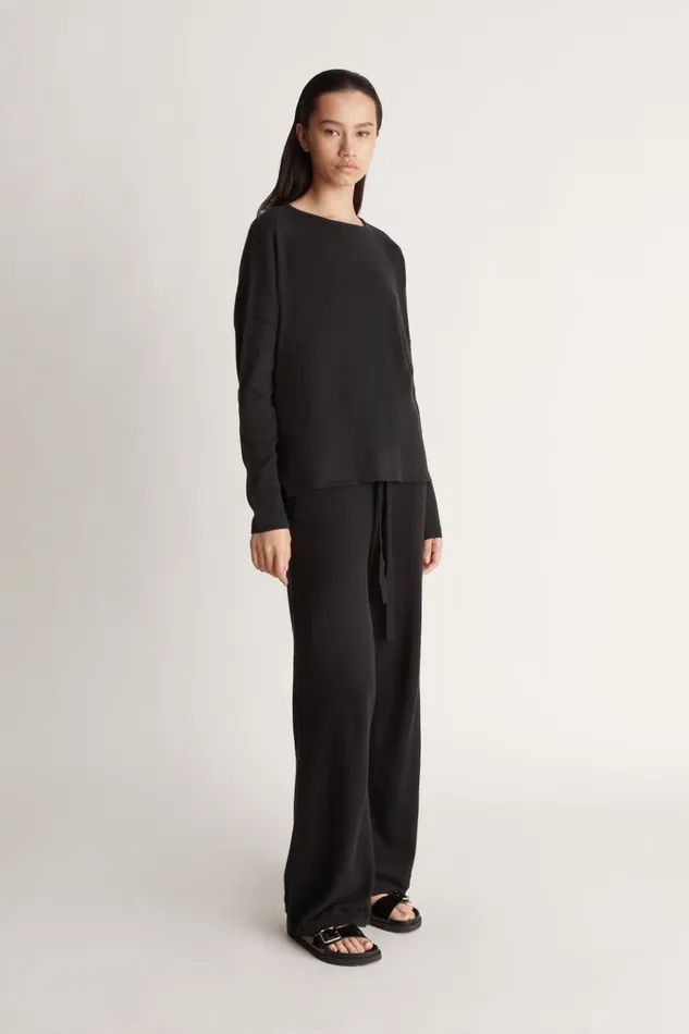 Women Knitwear And Sweaters Lee Mathews Cotton Cashmere LS Boxy Knit Black
