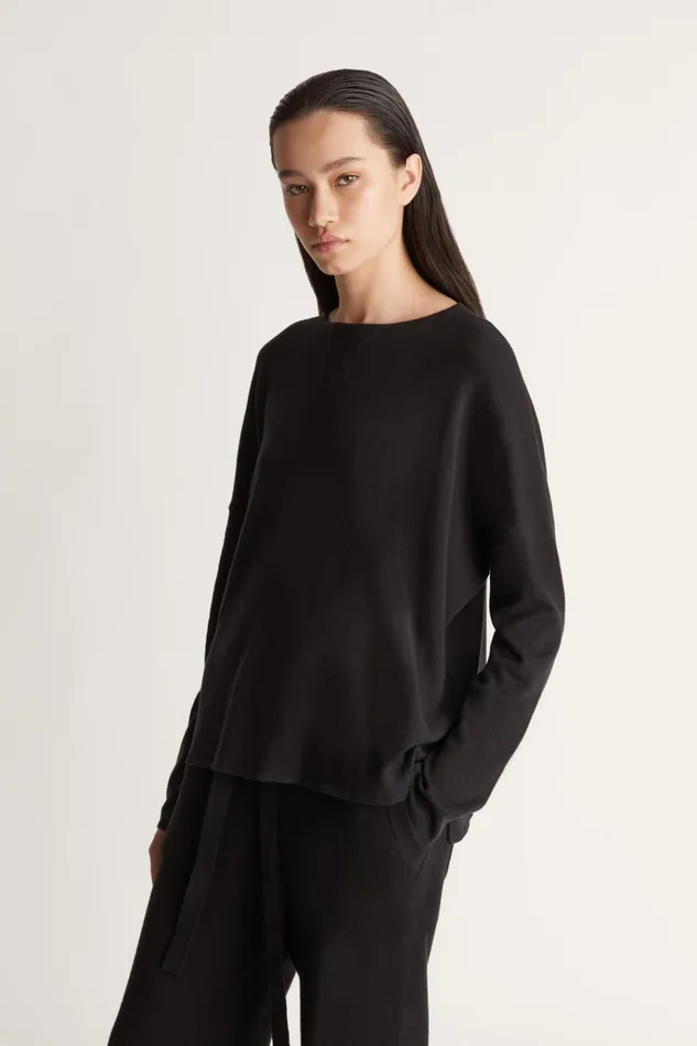Women Knitwear And Sweaters Lee Mathews Cotton Cashmere LS Boxy Knit Black