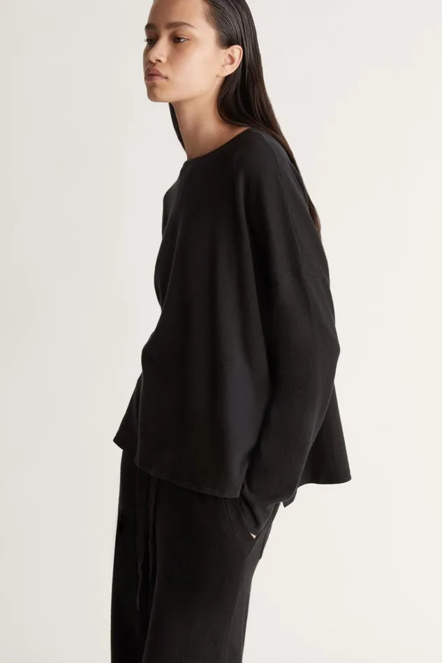 Women Knitwear And Sweaters Lee Mathews Cotton Cashmere LS Boxy Knit Black