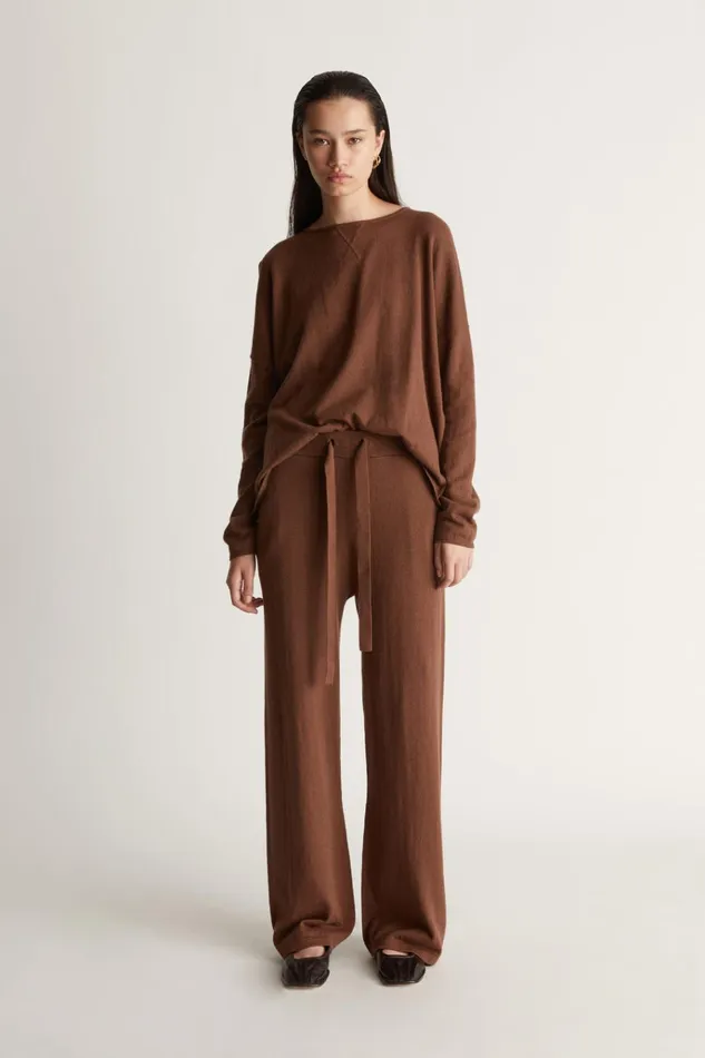 Women Knitwear And Sweaters Lee Mathews Cotton Cashmere LS Boxy Knit Umber