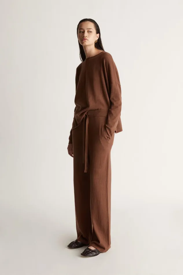 Women Knitwear And Sweaters Lee Mathews Cotton Cashmere LS Boxy Knit Umber